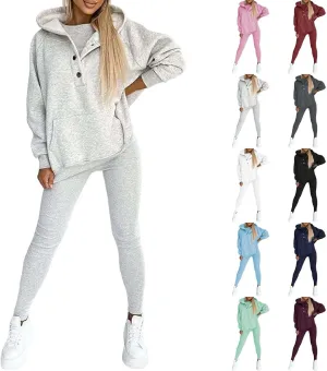 Lounge Sets for Women - 2 Piece Button Thick Outfits Sweatsuit Hoodies with Pants Fall Jogging Track Suits for Women