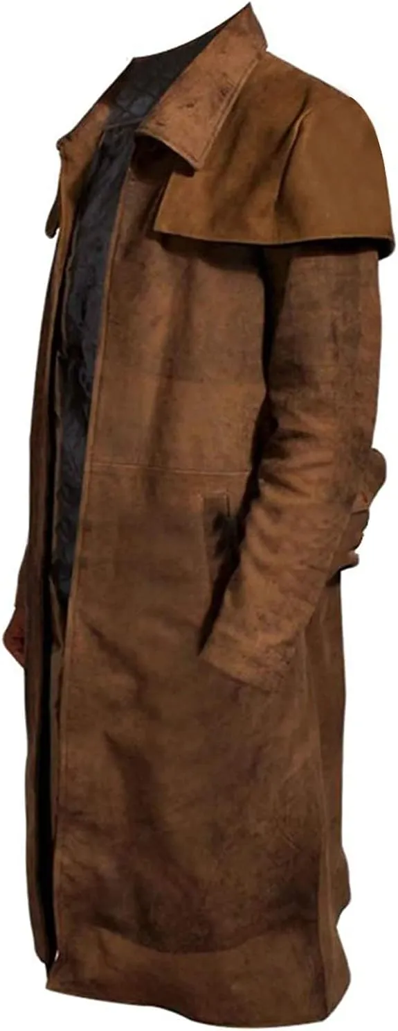 LP-FACON Mens Western Wear Ranger Costume Armor Duster Leather Trench Coat