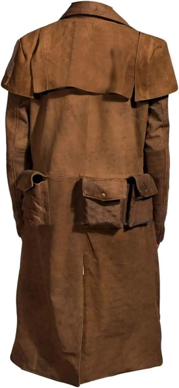 LP-FACON Mens Western Wear Ranger Costume Armor Duster Leather Trench Coat