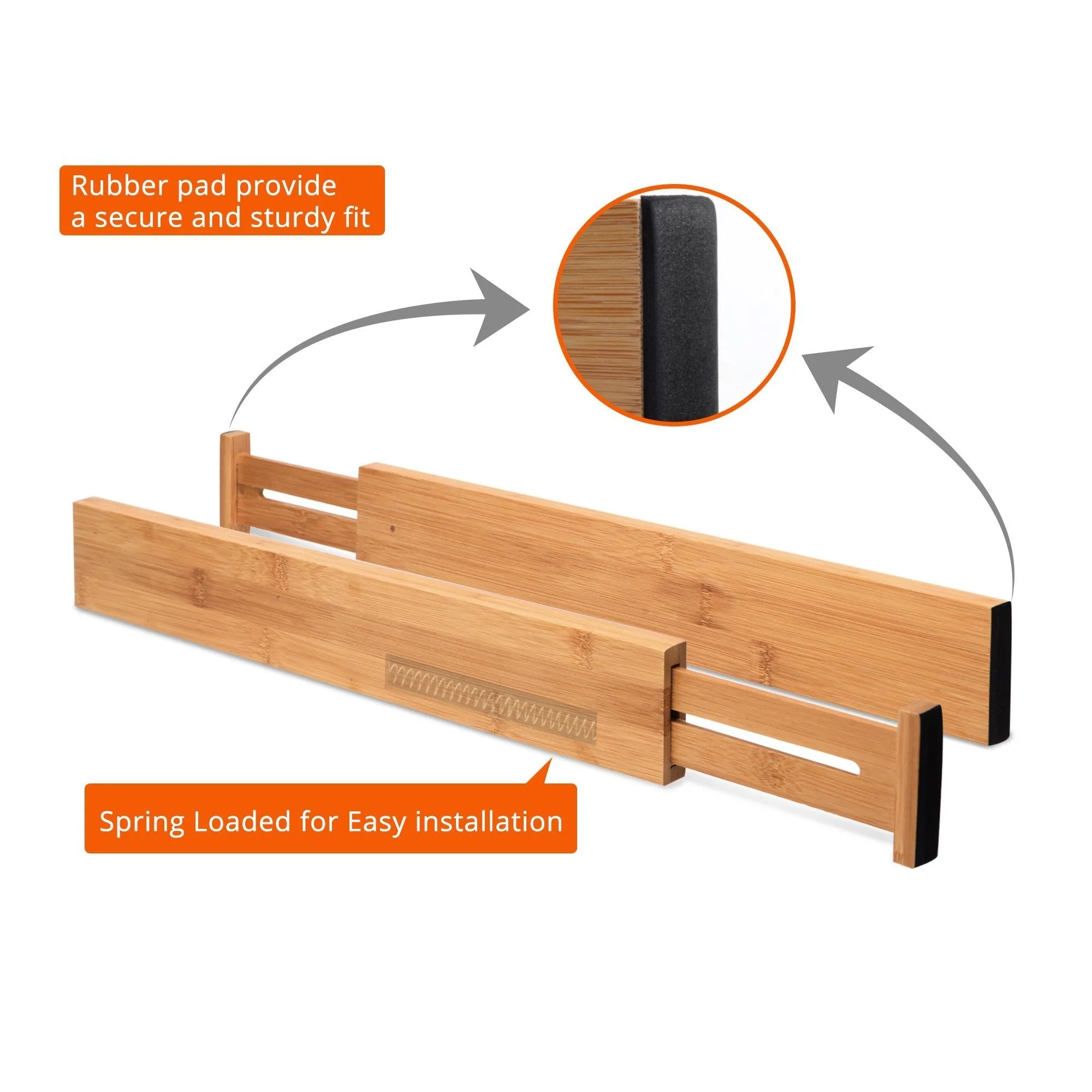 Luckyshe Bamboo Drawer Dividers, Adjustable & Spring Kitchen Drawer Dividers, Expandable & Eco-Friendly Drawer Organizers and Dividers for Kitchen, Dresser, Bathroom, Desk, Bedroom - Pack of 4