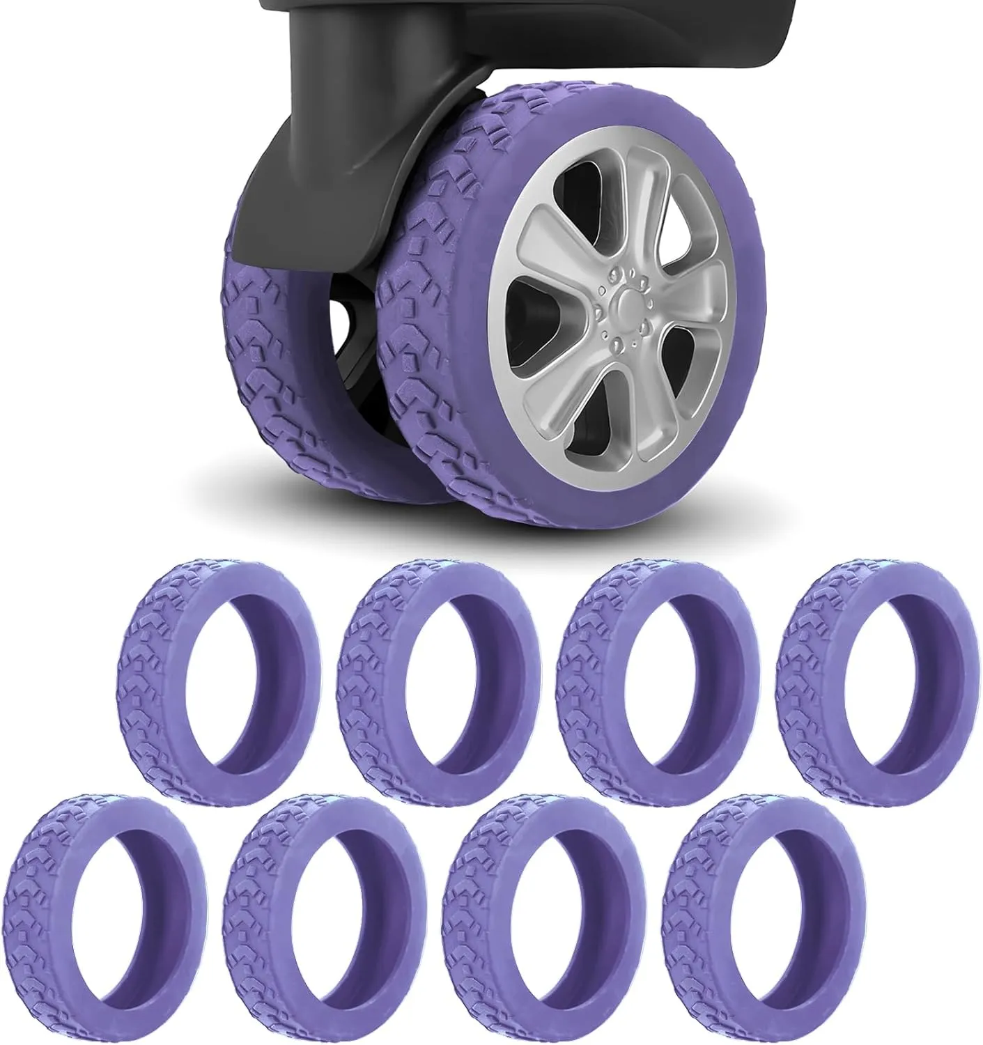 Luggage Wheel Covers, 8 PCS New Styles Suitcase Wheel Protector Covers, Silicone Suitcase Wheel Protector Covers,Silent Shock-Proof Carry on Luggage Wheels Cover (Purple)