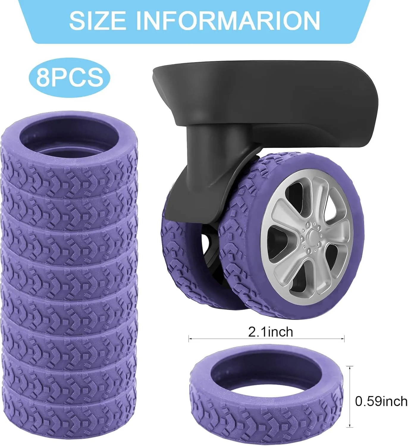Luggage Wheel Covers, 8 PCS New Styles Suitcase Wheel Protector Covers, Silicone Suitcase Wheel Protector Covers,Silent Shock-Proof Carry on Luggage Wheels Cover (Purple)