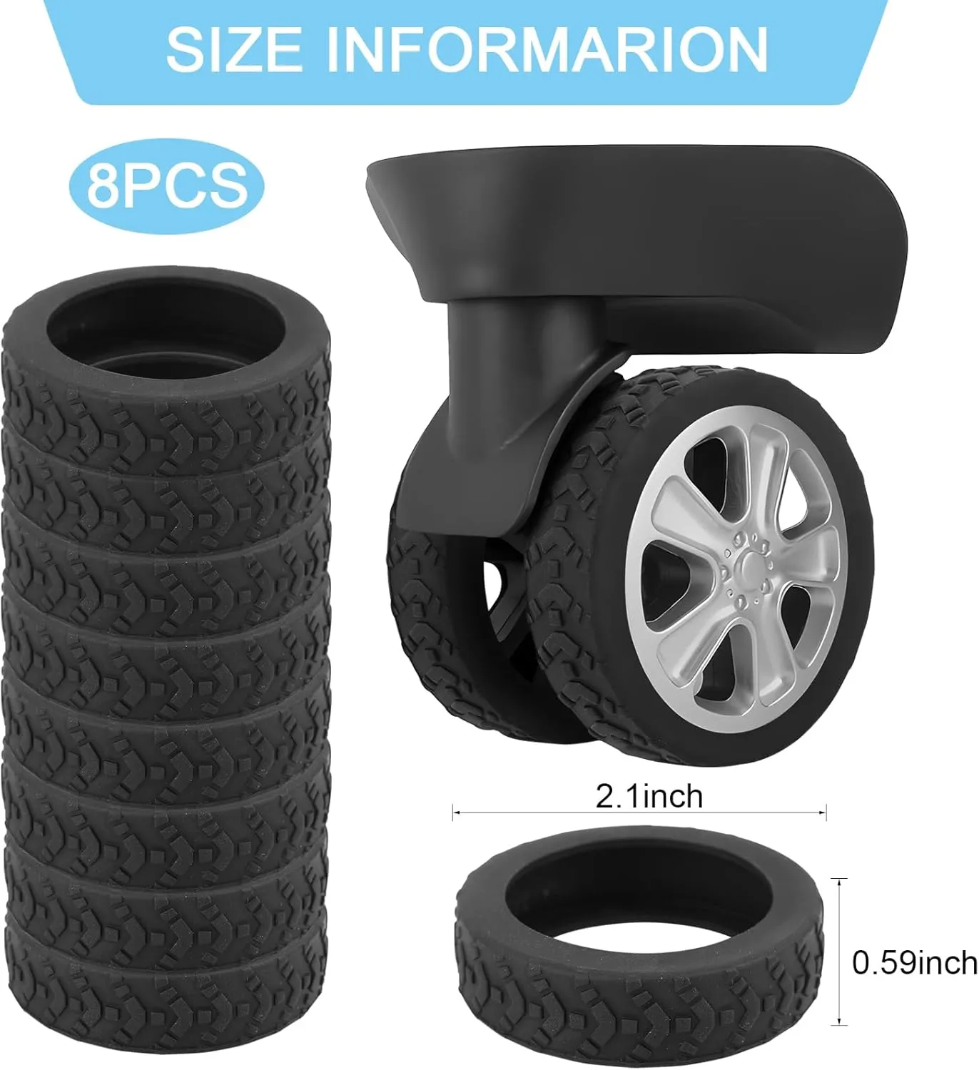Luggage Wheel Protector Covers - 8 PCS New Styles Silicone Suitcase Wheel Protectors, Silent Shock-Proof Carry on Luggage Wheels (Black)