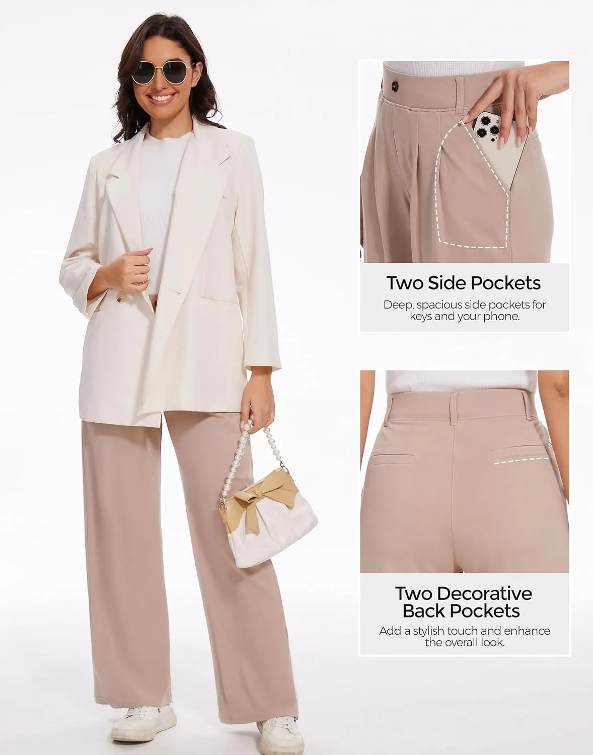 M MOTEEPI Women's Wide Leg Dress Pants Work Pants Pull on Business Casual Office Trousers Slacks 29"/31"
