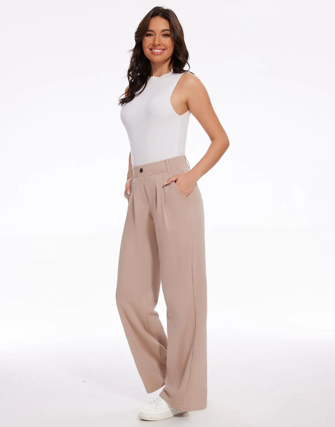 M MOTEEPI Women's Wide Leg Dress Pants Work Pants Pull on Business Casual Office Trousers Slacks 29"/31"
