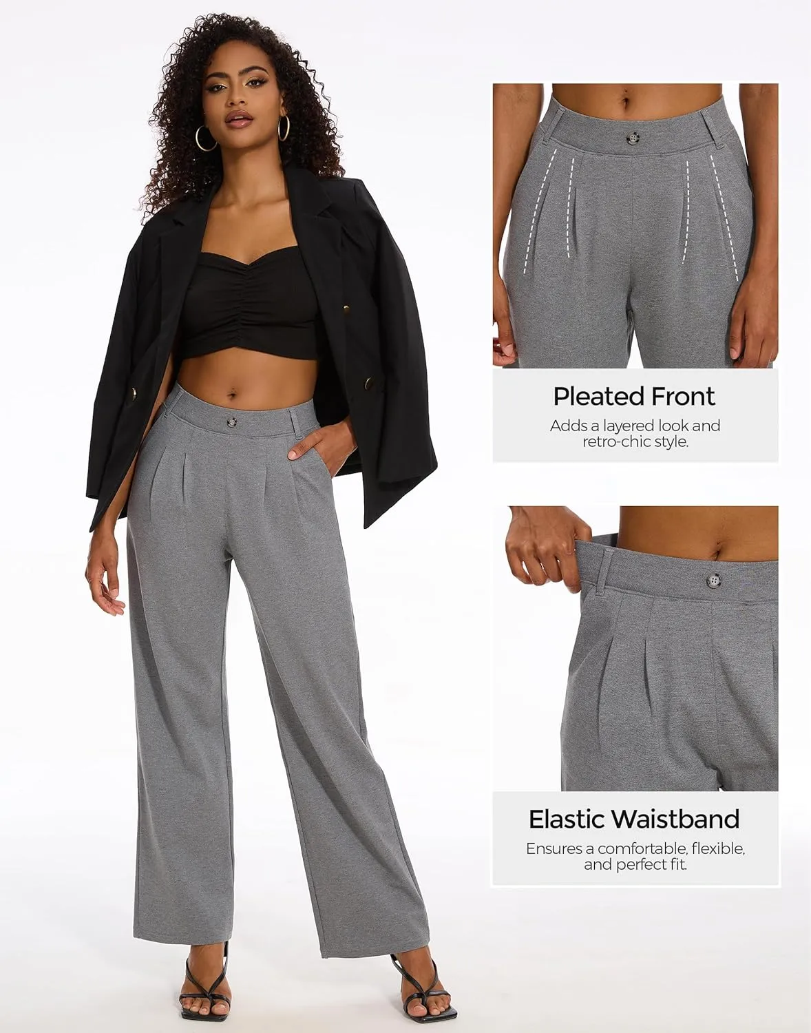 M MOTEEPI Women's Wide Leg Dress Pants Work Pants Pull on Business Casual Office Trousers Slacks 29"/31"