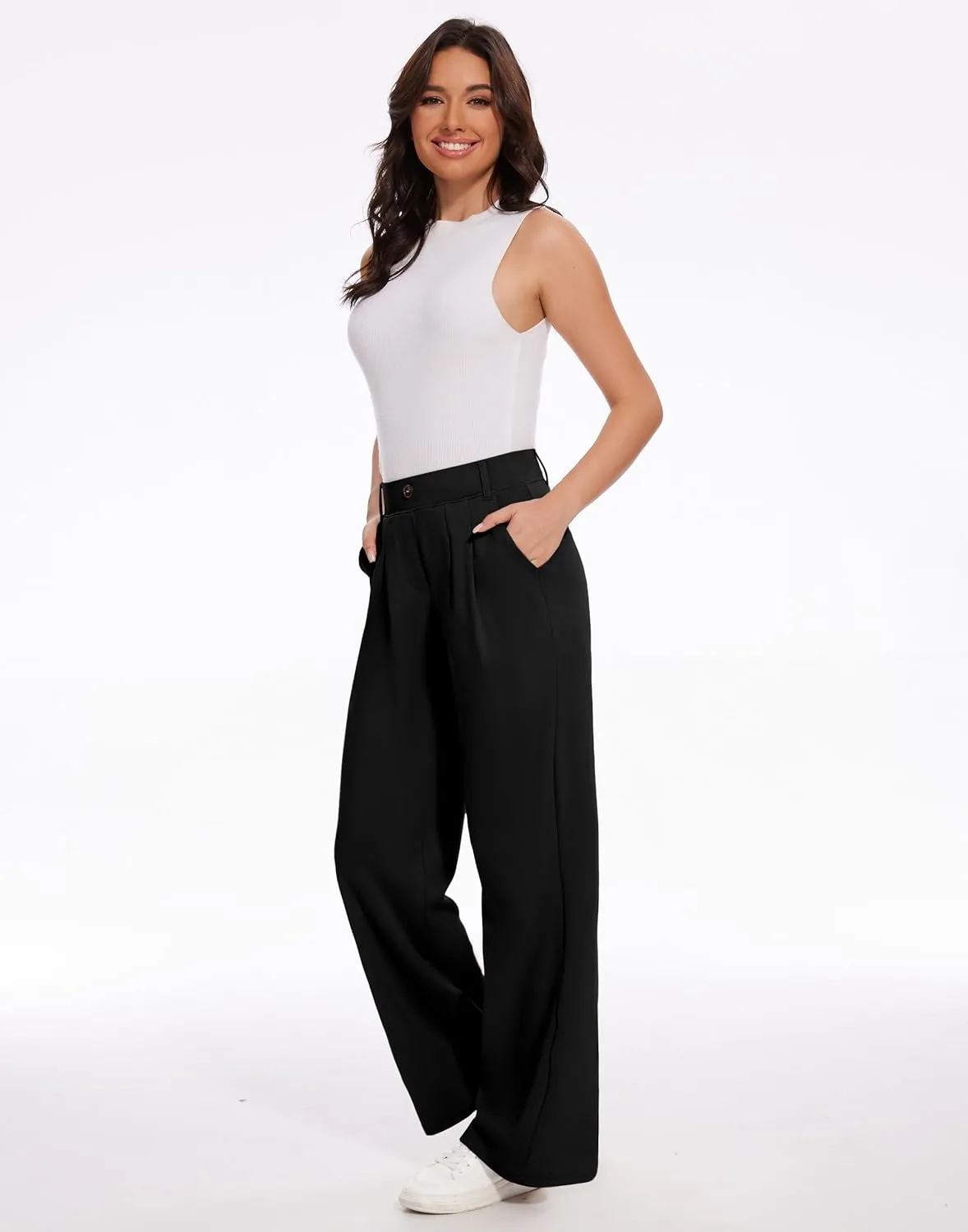 M MOTEEPI Women's Wide Leg Dress Pants Work Pants Pull on Business Casual Office Trousers Slacks 29"/31"