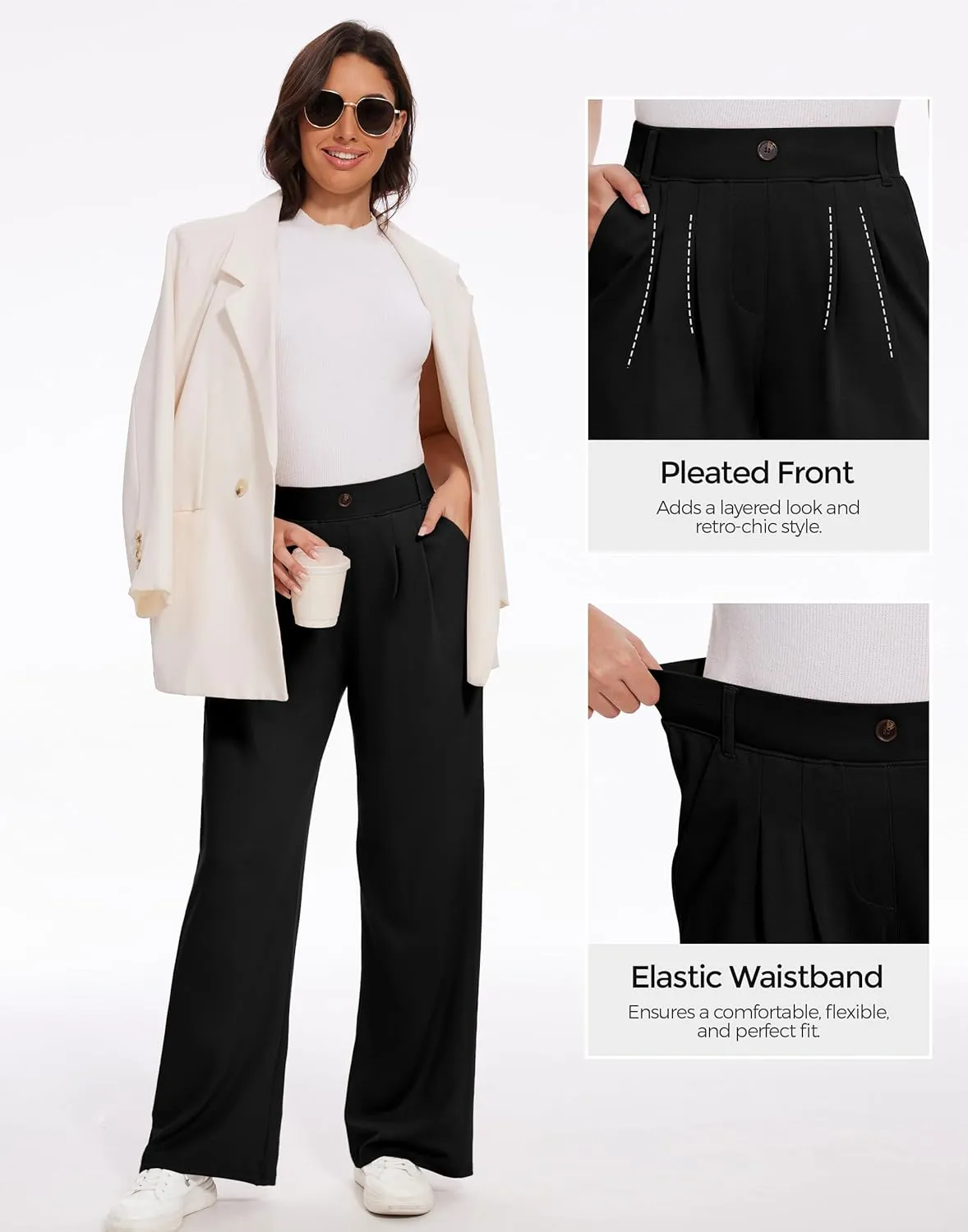M MOTEEPI Women's Wide Leg Dress Pants Work Pants Pull on Business Casual Office Trousers Slacks 29"/31"