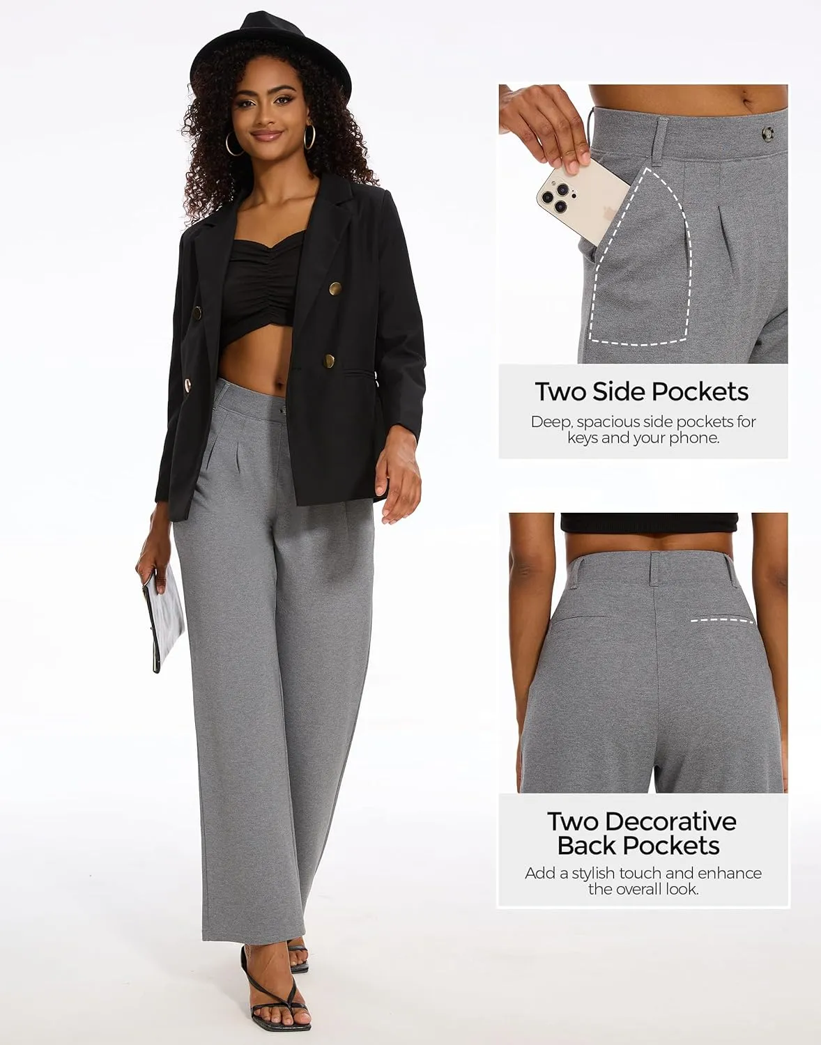 M MOTEEPI Women's Wide Leg Dress Pants Work Pants Pull on Business Casual Office Trousers Slacks 29"/31"