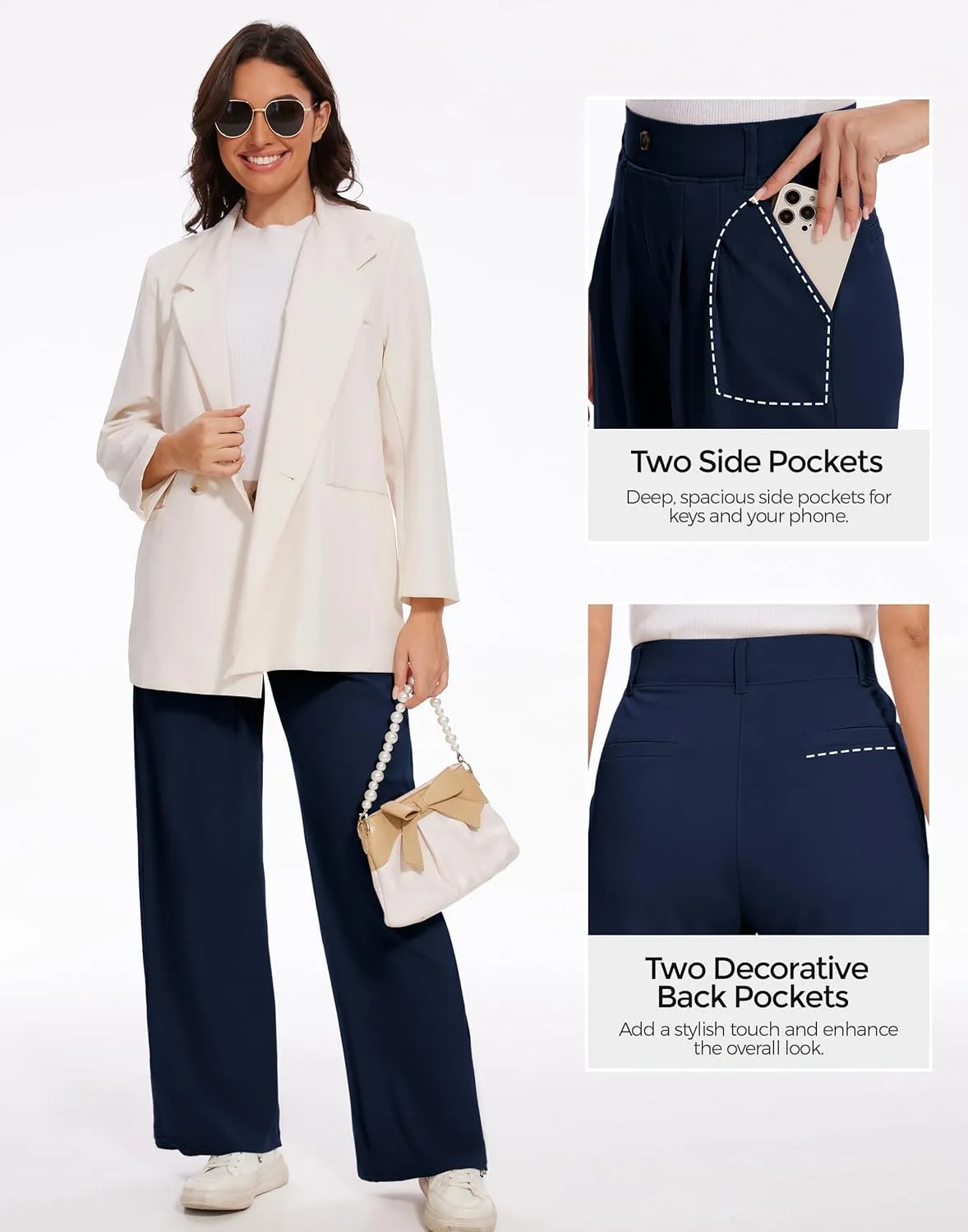 M MOTEEPI Women's Wide Leg Dress Pants Work Pants Pull on Business Casual Office Trousers Slacks 29"/31"