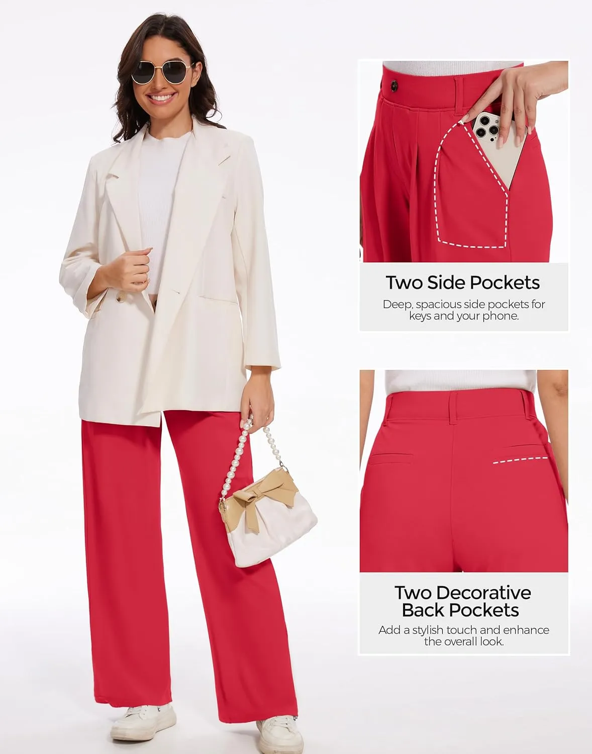 M MOTEEPI Women's Wide Leg Dress Pants Work Pants Pull on Business Casual Office Trousers Slacks 29"/31"