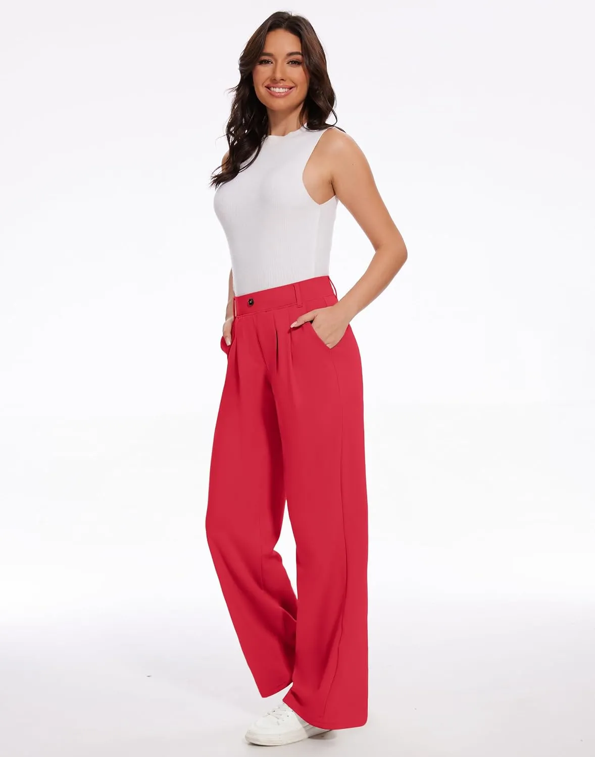 M MOTEEPI Women's Wide Leg Dress Pants Work Pants Pull on Business Casual Office Trousers Slacks 29"/31"