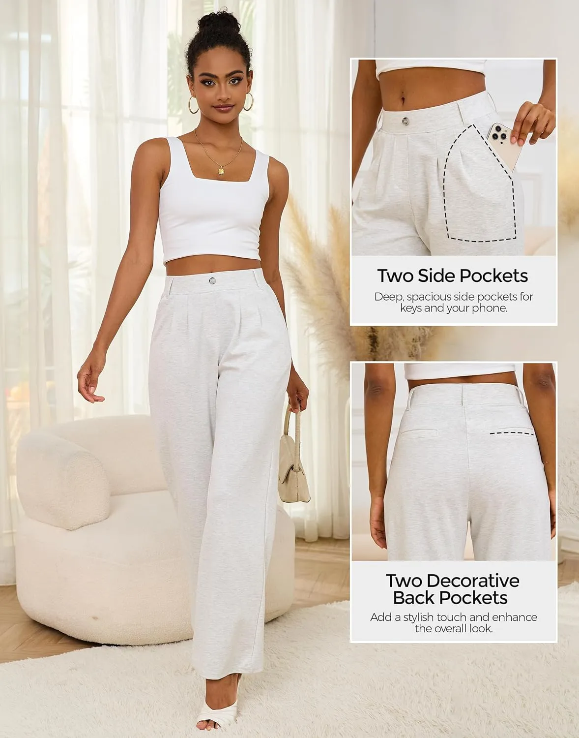 M MOTEEPI Women's Wide Leg Dress Pants Work Pants Pull on Business Casual Office Trousers Slacks 29"/31"