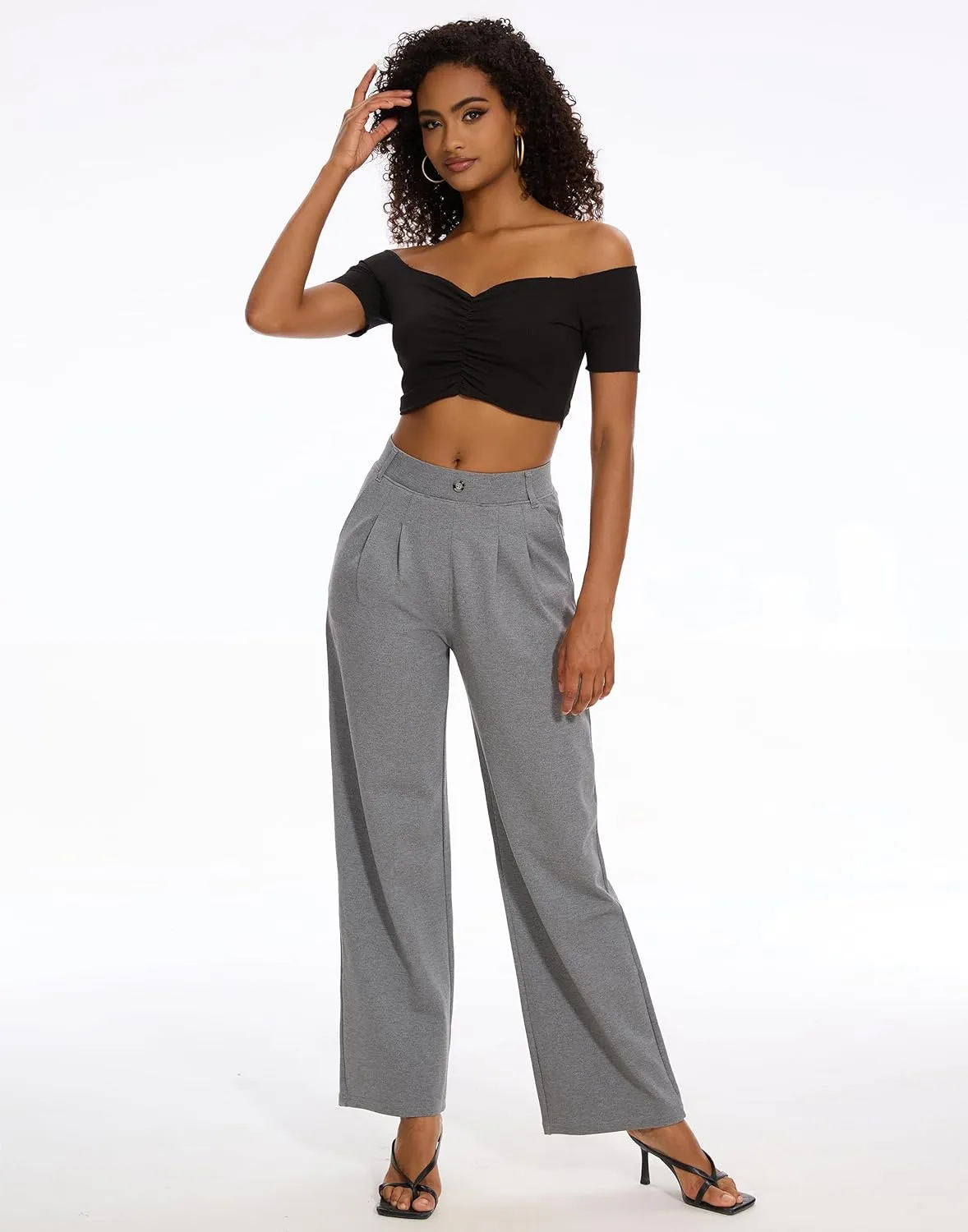 M MOTEEPI Women's Wide Leg Dress Pants Work Pants Pull on Business Casual Office Trousers Slacks 29"/31"