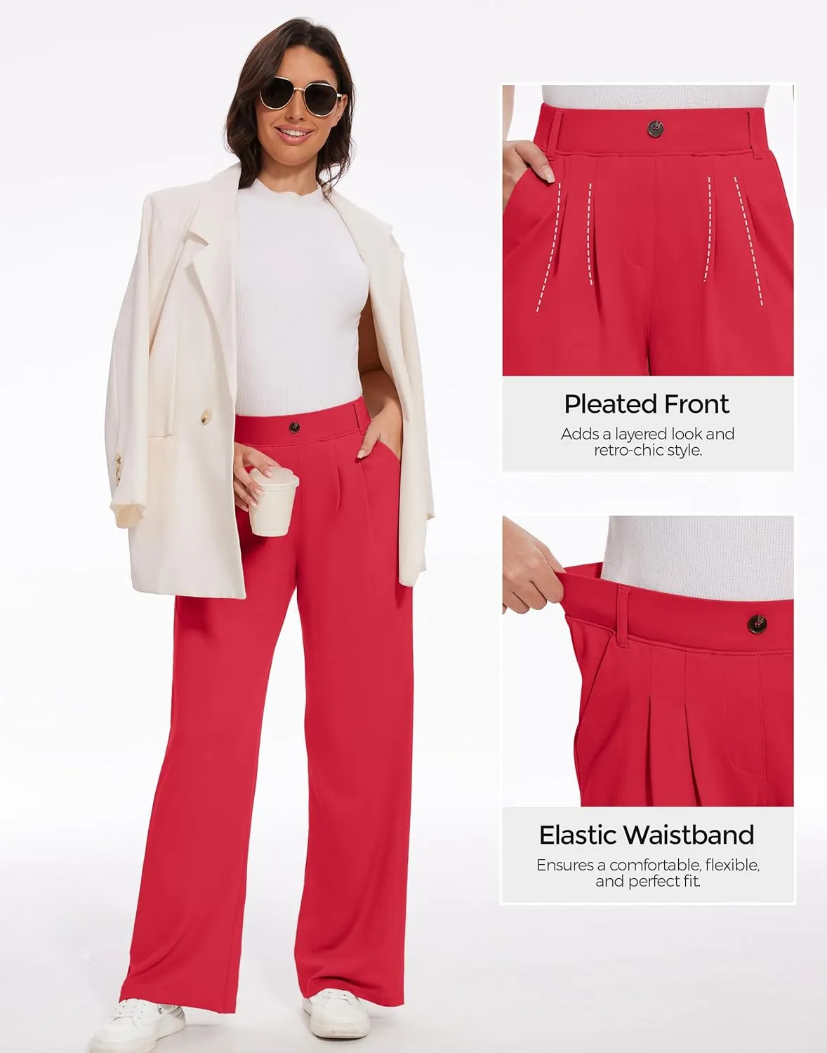 M MOTEEPI Women's Wide Leg Dress Pants Work Pants Pull on Business Casual Office Trousers Slacks 29"/31"