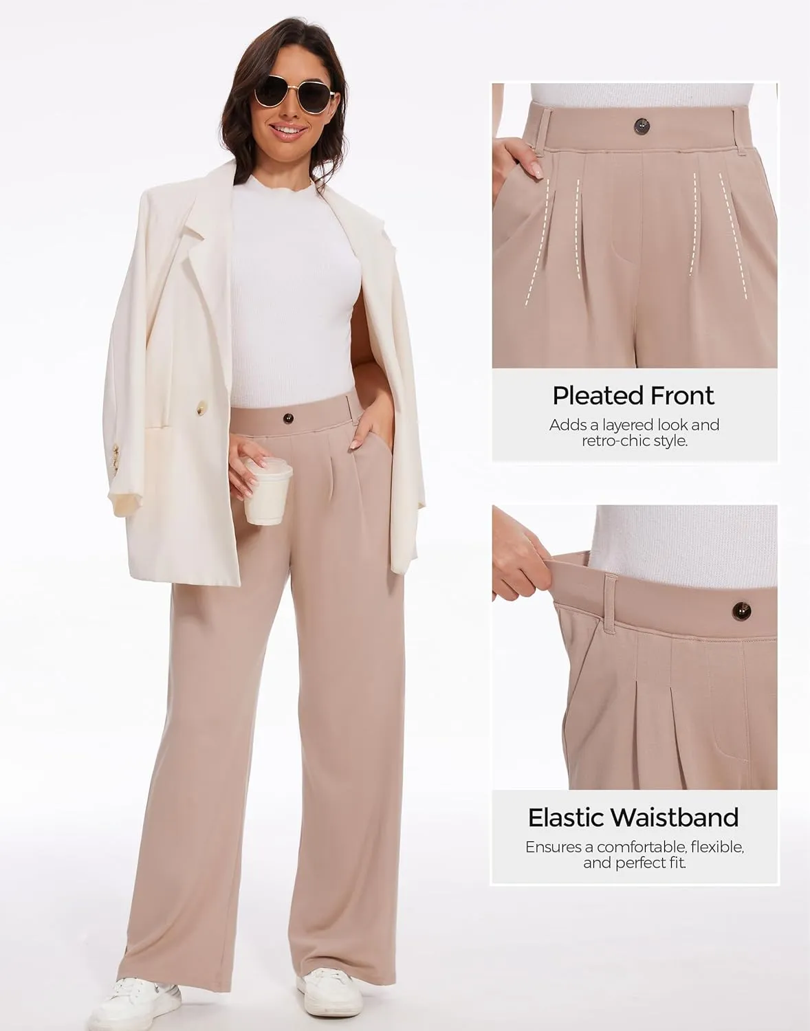 M MOTEEPI Women's Wide Leg Dress Pants Work Pants Pull on Business Casual Office Trousers Slacks 29"/31"