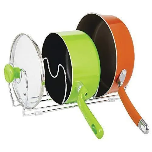 Mallize Metal Wire Pot/Pan Organizer Rack for Kitchen Cabinet, Pantry Shelves, 6 Slots for Vertical or Horizontal Storage of Skillets, Frying or Sauce Pans, Lids, Baking Stones=