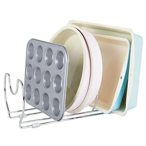 Mallize Metal Wire Pot/Pan Organizer Rack for Kitchen Cabinet, Pantry Shelves, 6 Slots for Vertical or Horizontal Storage of Skillets, Frying or Sauce Pans, Lids, Baking Stones=