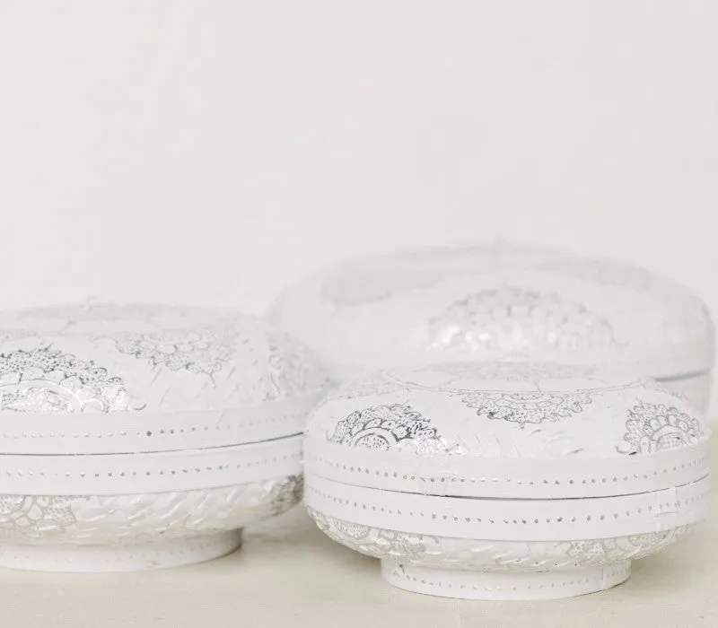 Mandala Round Storage Baskets Silver & White