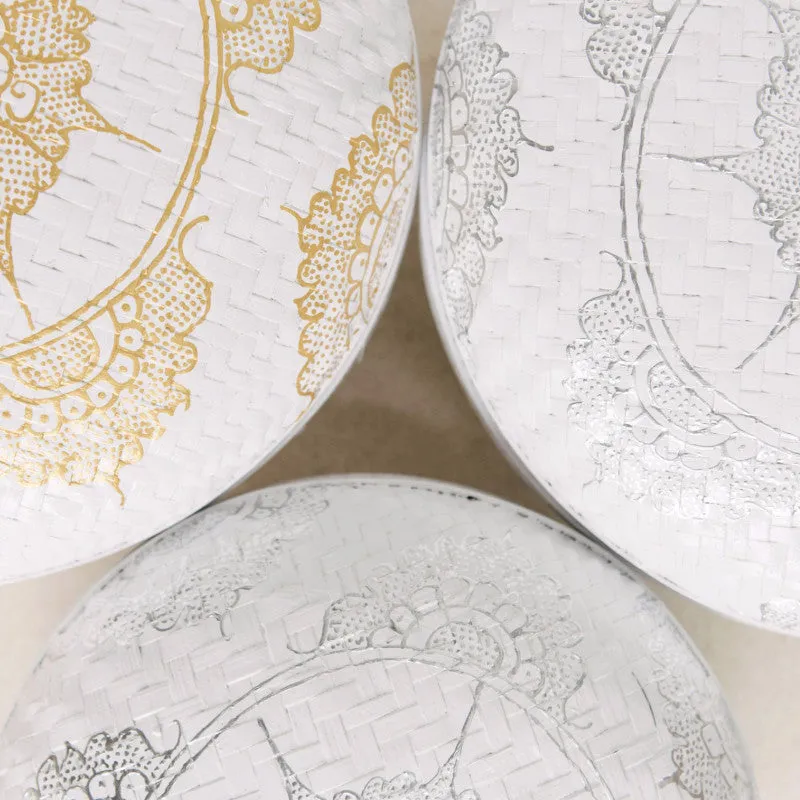Mandala Round Storage Baskets Silver & White