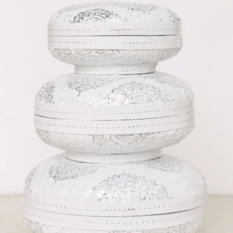 Mandala Round Storage Baskets Silver & White