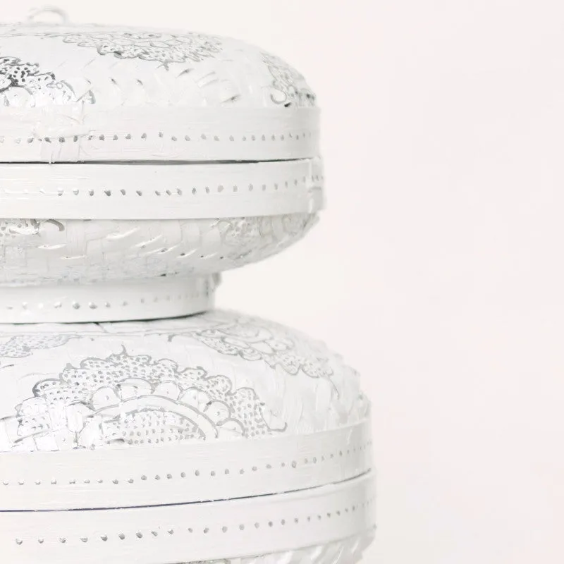 Mandala Round Storage Baskets Silver & White