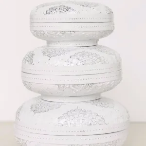Mandala Round Storage Baskets Silver & White