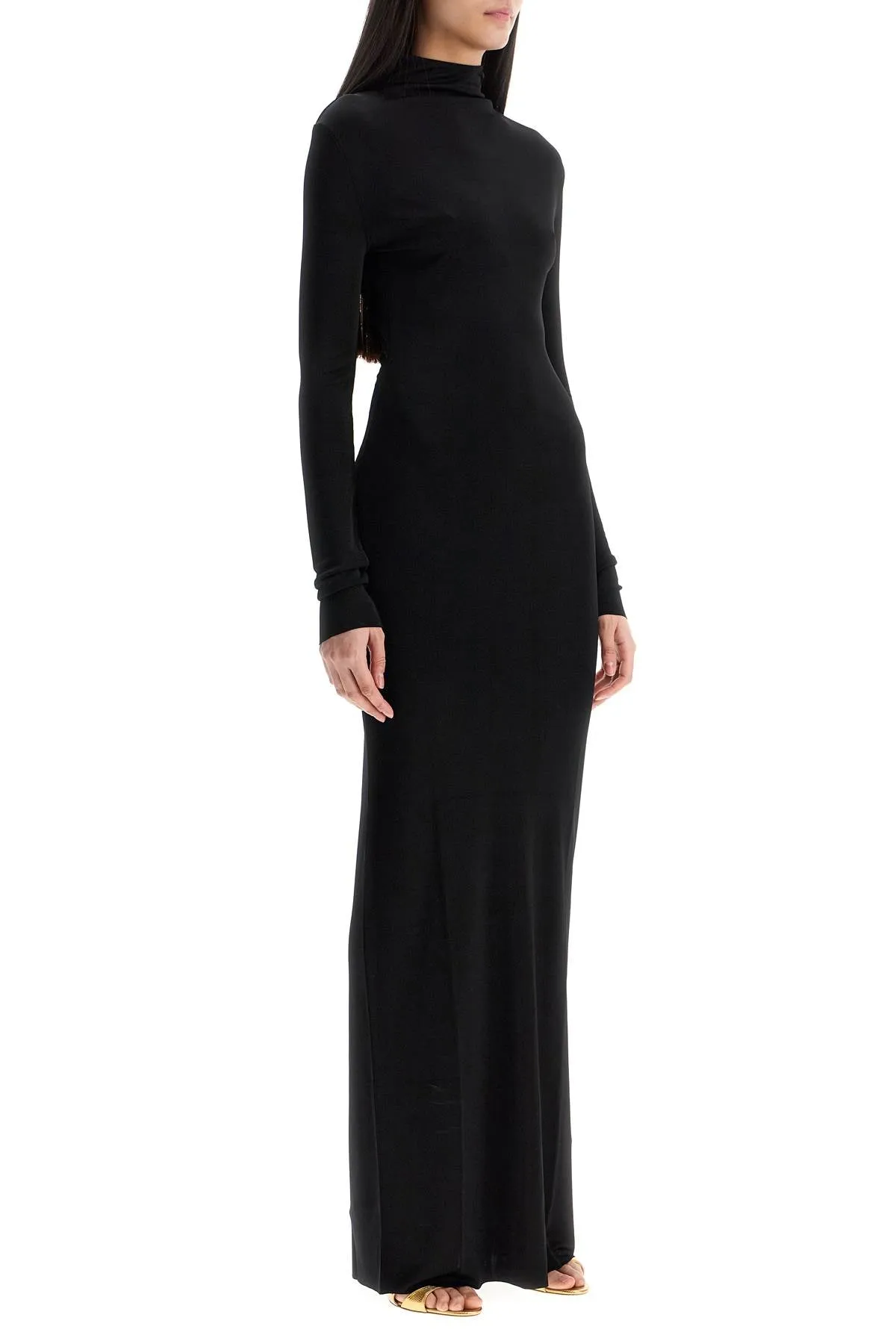 maxi dress with high neck slim black 54634132 BLACK