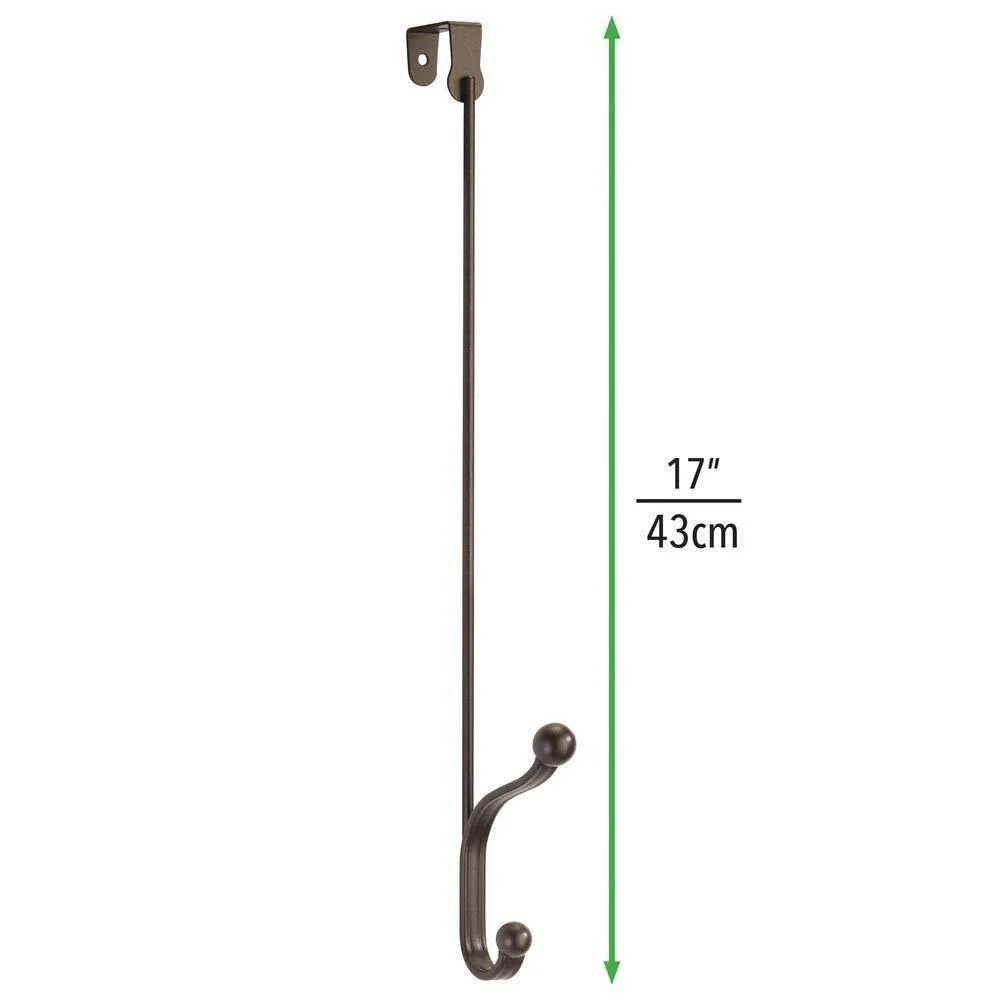 mDesign Metal Modern Long Easy Reach Over The Door Storage Organizer Rack - Hang Coats, Hoodies, Hats, Scarves, Purses, Leashes, Towels, Robes, Clothing - 17" Tall, 2 Hooks - 2 Pack - Bronze