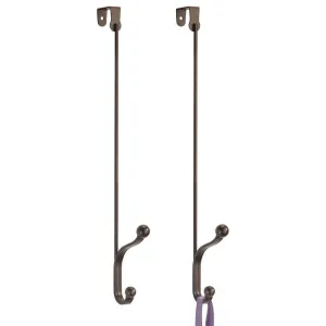 mDesign Metal Modern Long Easy Reach Over The Door Storage Organizer Rack - Hang Coats, Hoodies, Hats, Scarves, Purses, Leashes, Towels, Robes, Clothing - 17" Tall, 2 Hooks - 2 Pack - Bronze