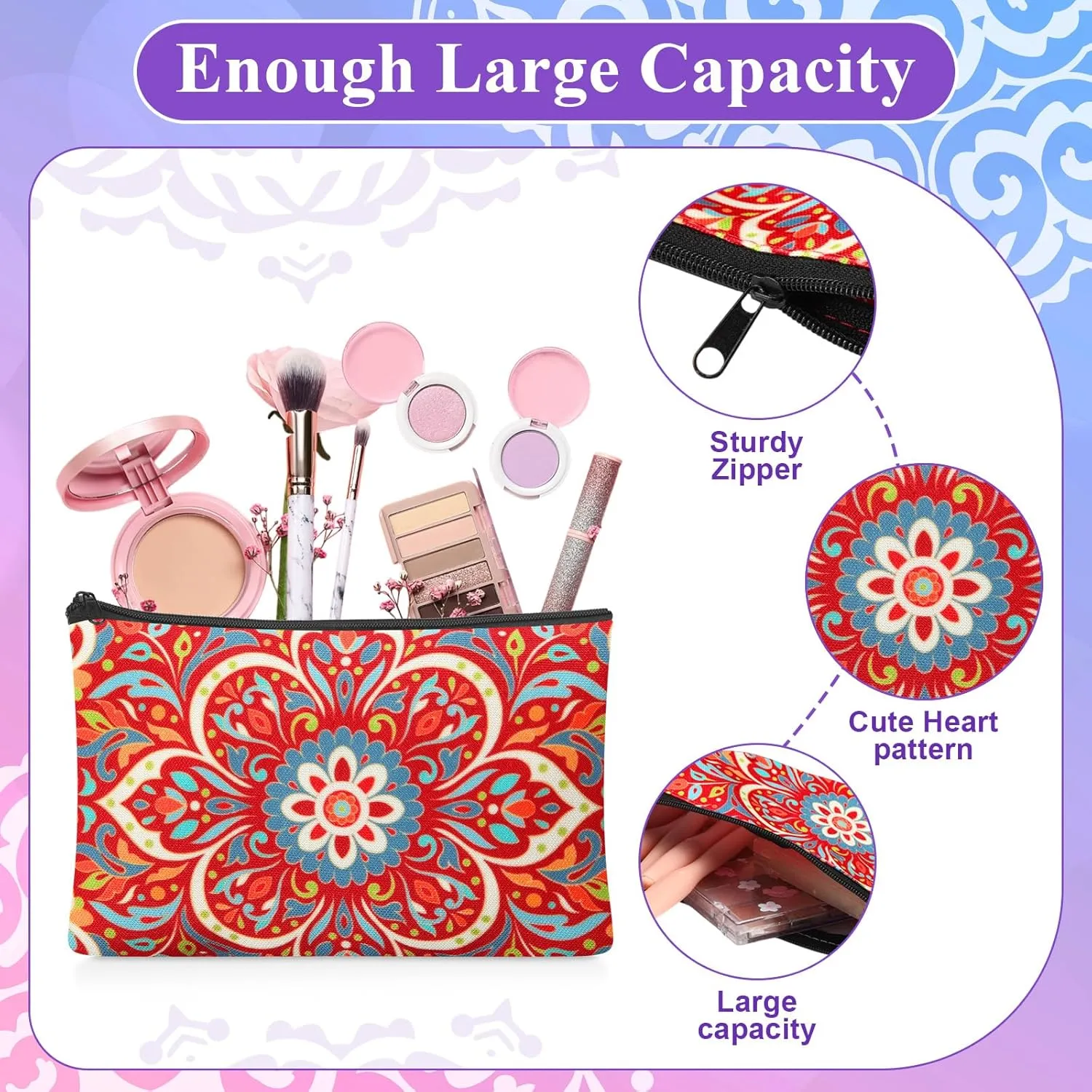 Meanplan 24 Pcs Mandala Cosmetic Bags Mandala Themed Makeup Bags Toiletry Pouch with Zipper Travel Cosmetic Organizer for Women and Girls 24 Styles