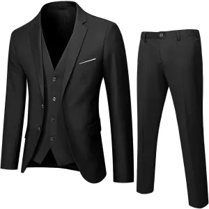 Mens 3 Piece Slim Fit Solid Color Jacket Wedding Formal Prom Suit Blazer Jacket Vest Pants Mens Suits Big and Tall