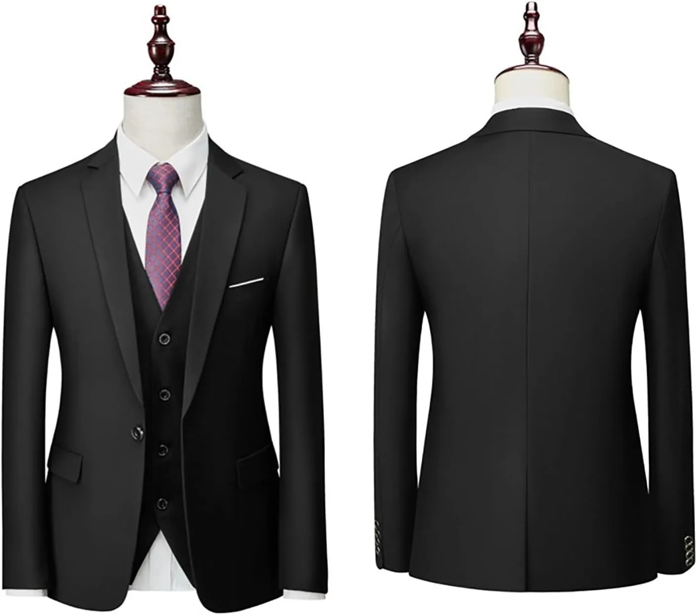 Mens 3 Piece Slim Fit Solid Color Jacket Wedding Formal Prom Suit Blazer Jacket Vest Pants Mens Suits Big and Tall