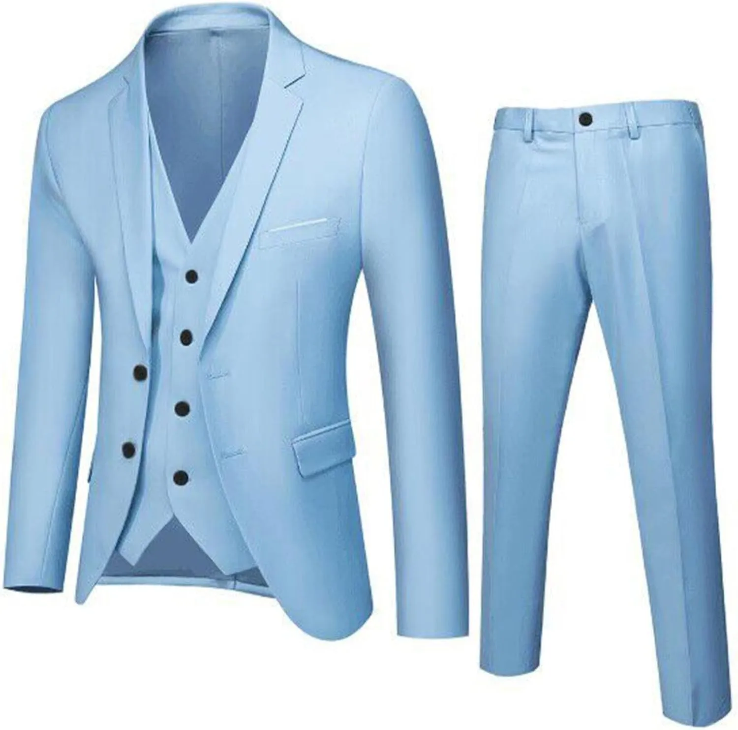 Mens 3 Piece Slim Fit Suit Suits Big and Tall, Blazer Jacket Vest Pants Set, Solid Wedding Party Dress Tux Suite