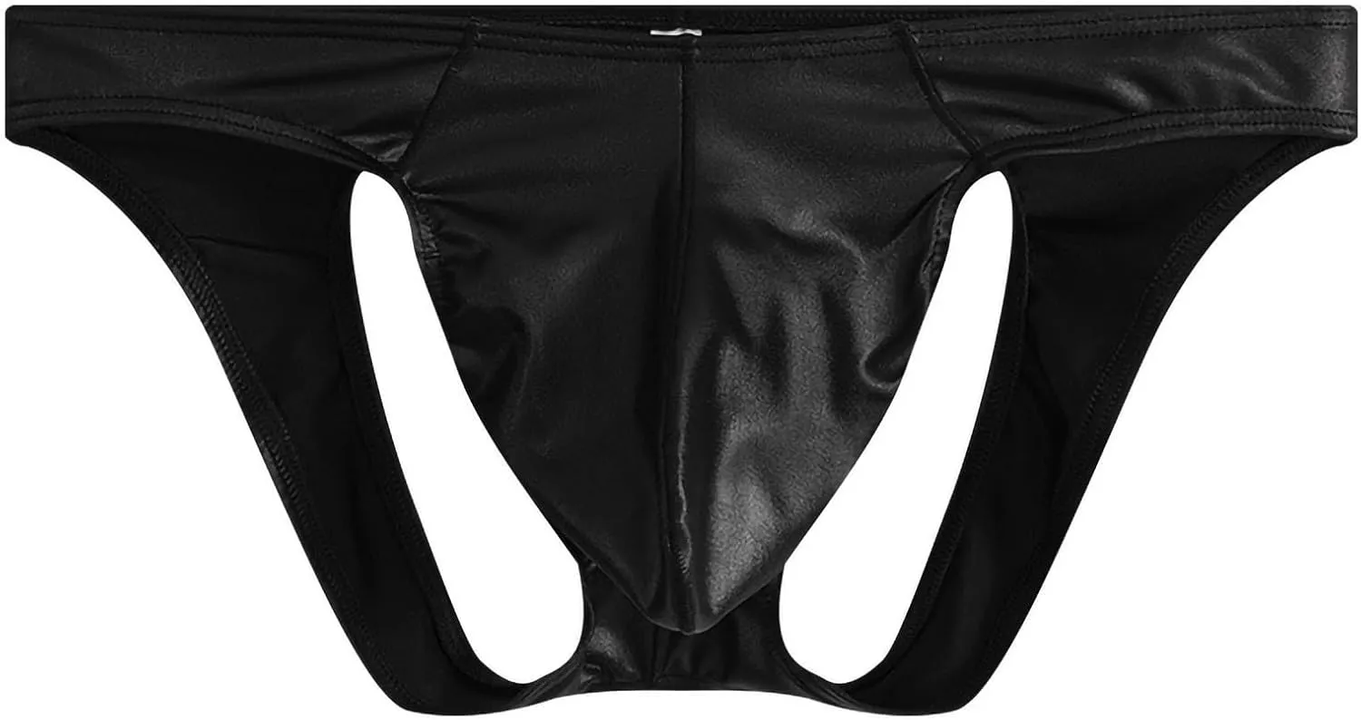 Mens Leather Underwear for Play, Sexy Thongs T-Back G-Strings Bulge Pouch Sissy Briefs Underpants for Sex Naughty