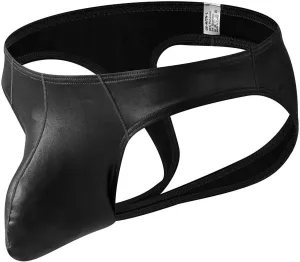Mens Leather Underwear for Play, Sexy Thongs T-Back G-Strings Bulge Pouch Sissy Briefs Underpants for Sex Naughty