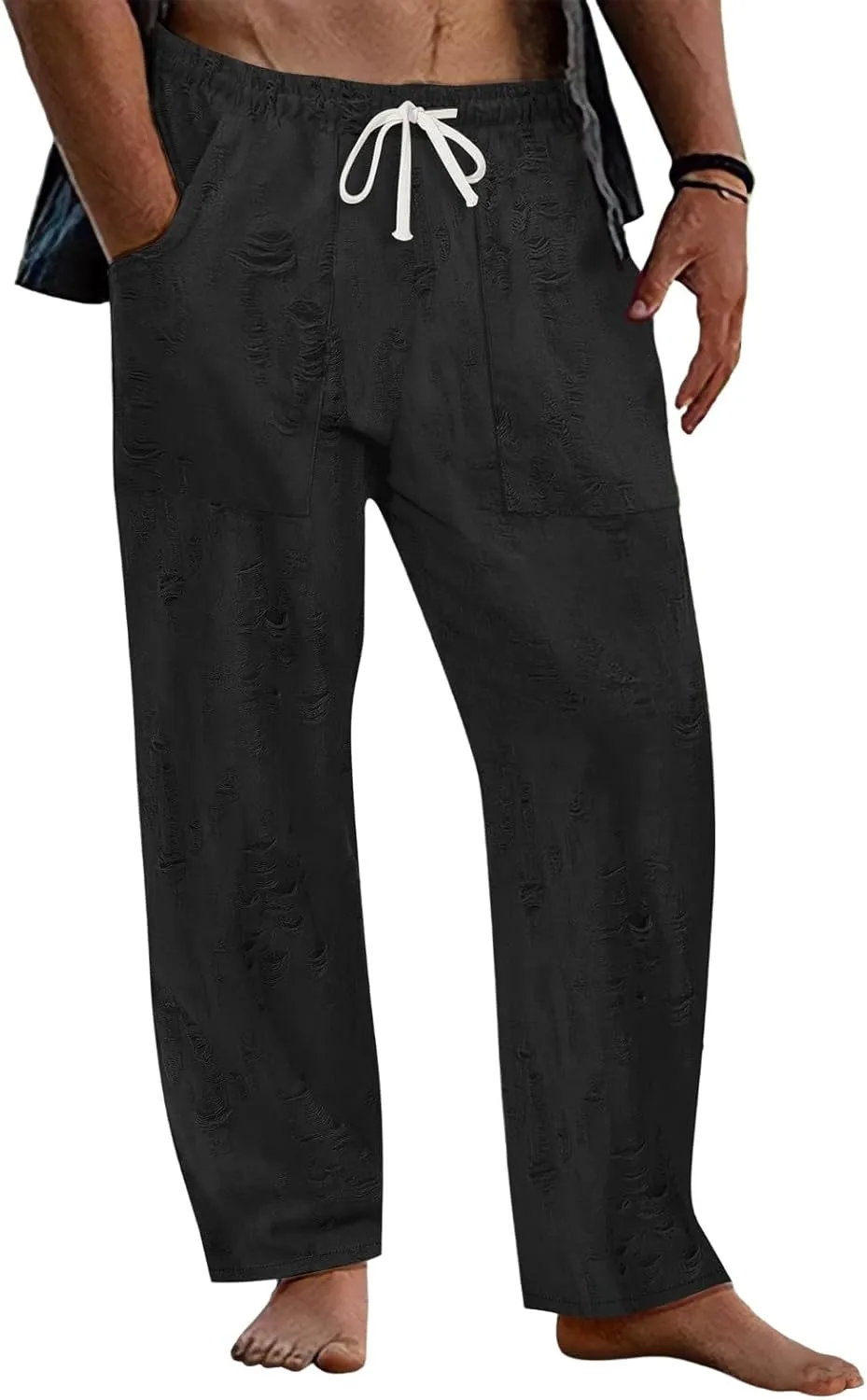 Men's Pants Wear Out Design Drawstring Loose Outdoor Casual Pants 2025