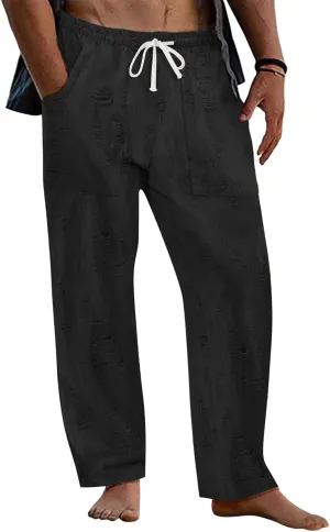 Men's Pants Wear Out Design Drawstring Loose Outdoor Casual Pants 2025