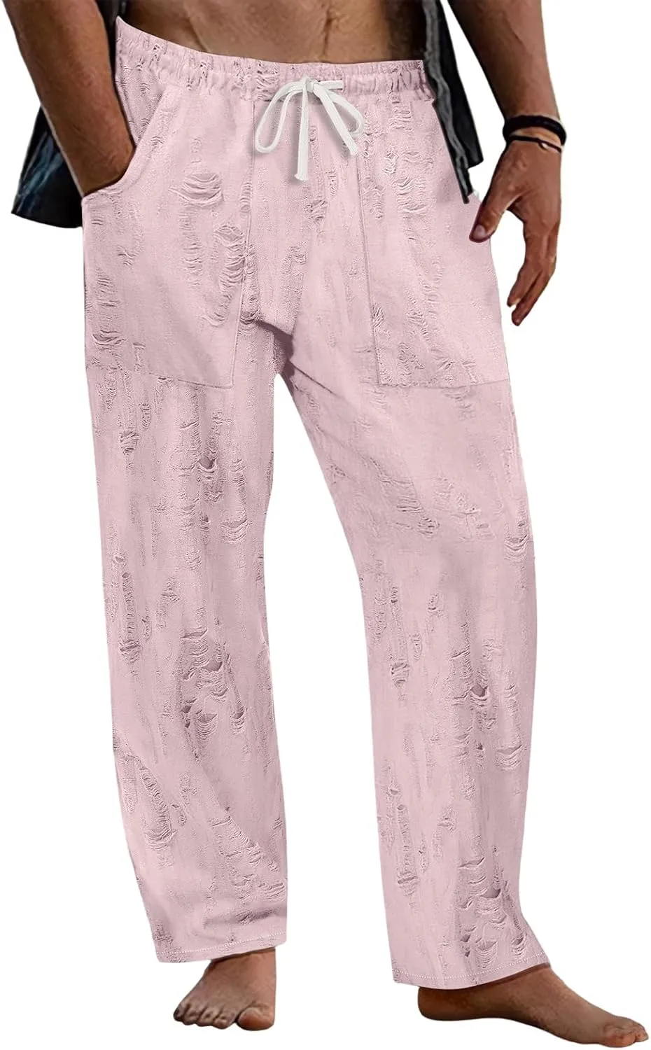 Men's Pants Wear Out Design Drawstring Loose Outdoor Casual Pants 2025