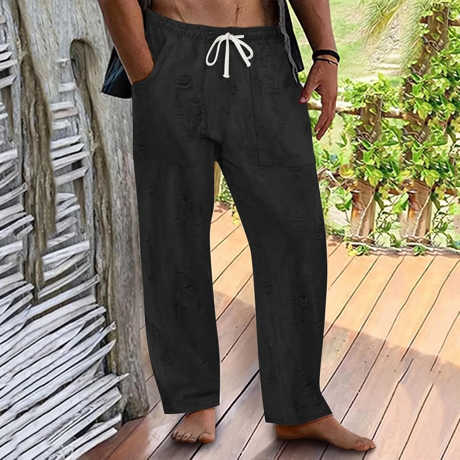 Men's Pants Wear Out Design Drawstring Loose Outdoor Casual Pants 2025