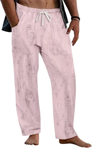 Men's Pants Wear Out Design Drawstring Loose Outdoor Casual Pants 2025