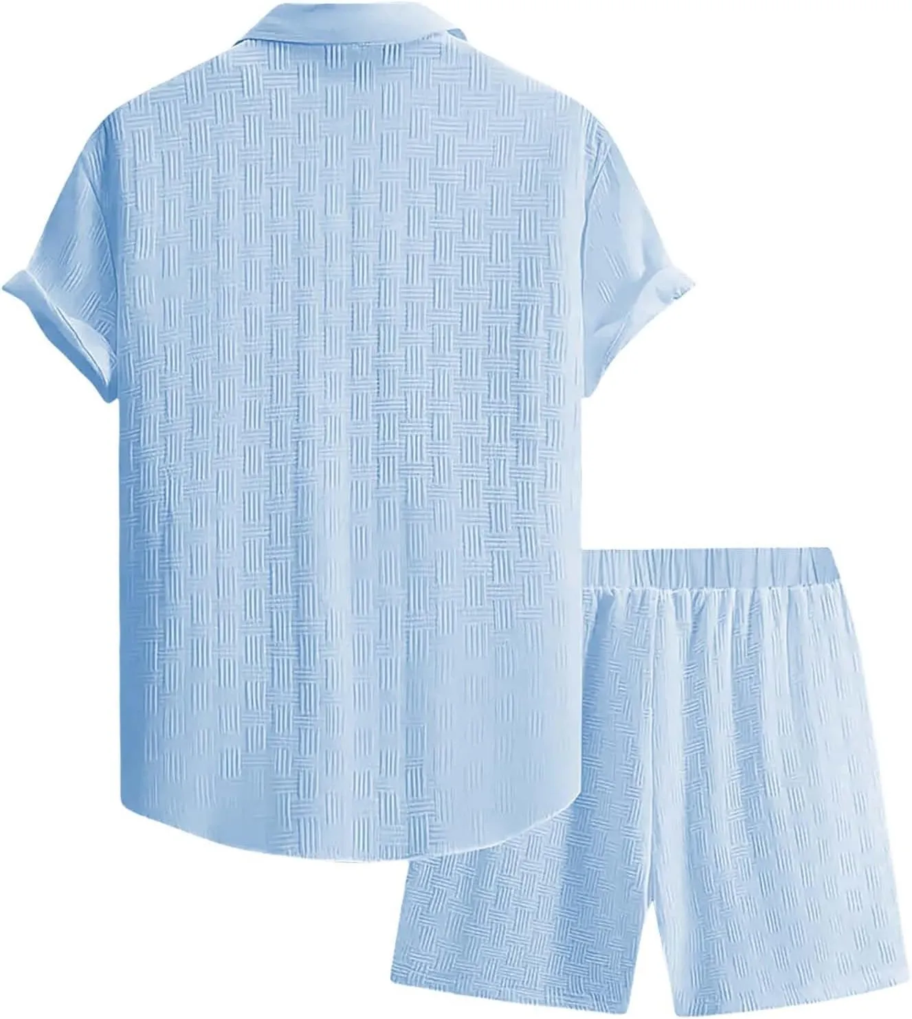 Men's Summer 2 Piece Outfit Set Short Sleeve Button Down Shirt Drawstring Shorts Lightweight Breathable Outfit Set