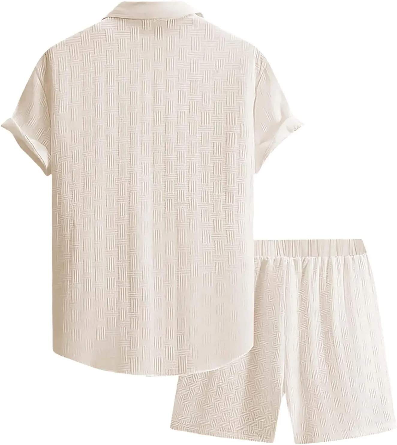 Men's Summer 2 Piece Outfit Set Short Sleeve Button Down Shirt Drawstring Shorts Lightweight Breathable Outfit Set