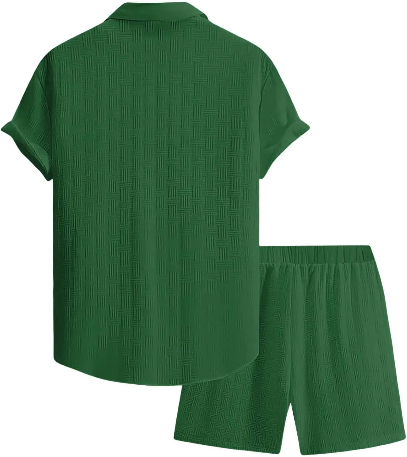 Men's Summer 2 Piece Outfit Set Short Sleeve Button Down Shirt Drawstring Shorts Lightweight Breathable Outfit Set