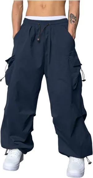 Mens Work Cargo Pant Cotton Stretchy Casual Joggers Drawstring Elastic Waist Outdoor Pants Multi Pockets