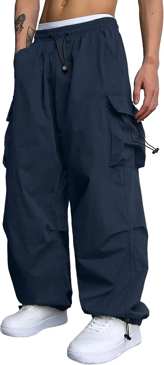 Mens Work Cargo Pant Cotton Stretchy Casual Joggers Drawstring Elastic Waist Outdoor Pants Multi Pockets