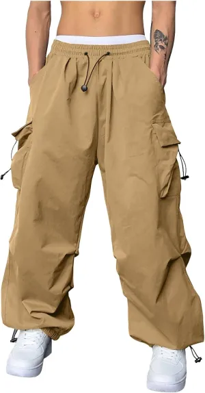 Mens Work Cargo Pant Cotton Stretchy Casual Joggers Drawstring Elastic Waist Outdoor Pants Multi Pockets