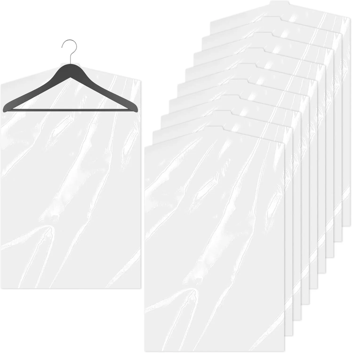 MIDELONG 10Pcs (24 x 36 In) Clear Plastic Clothes Covers, Dry Cleaners Bags Hanging Dust-proof Clothing Protector Covers Garment Bags for Home Storage Clothing Stores Dry Cleaning