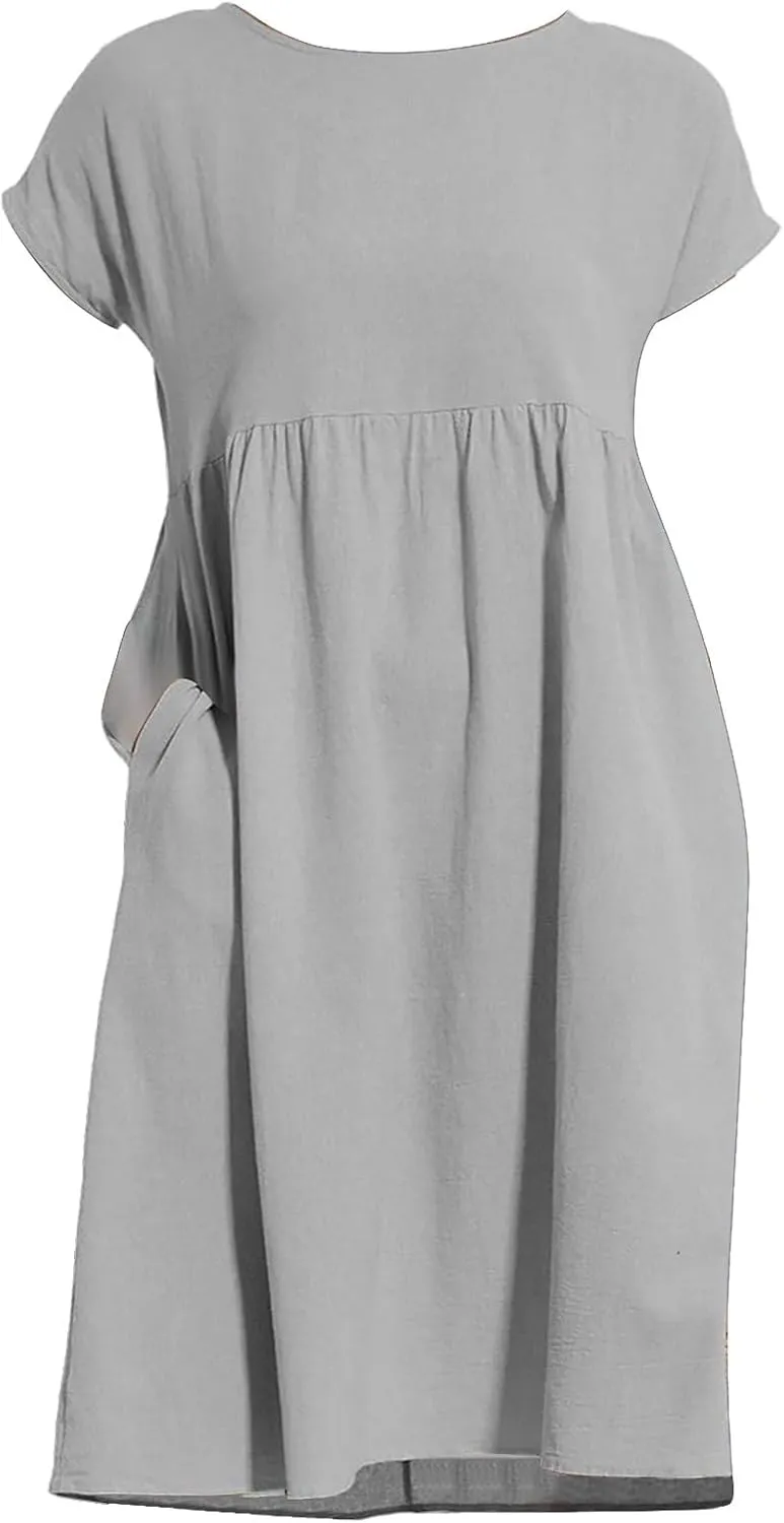 Miyaomn Women's Summer Midi Dresses Casual Cap Sleeve Crewneck A Line Swing Flowy Beach Sundress with Pockets T Shirts Dress