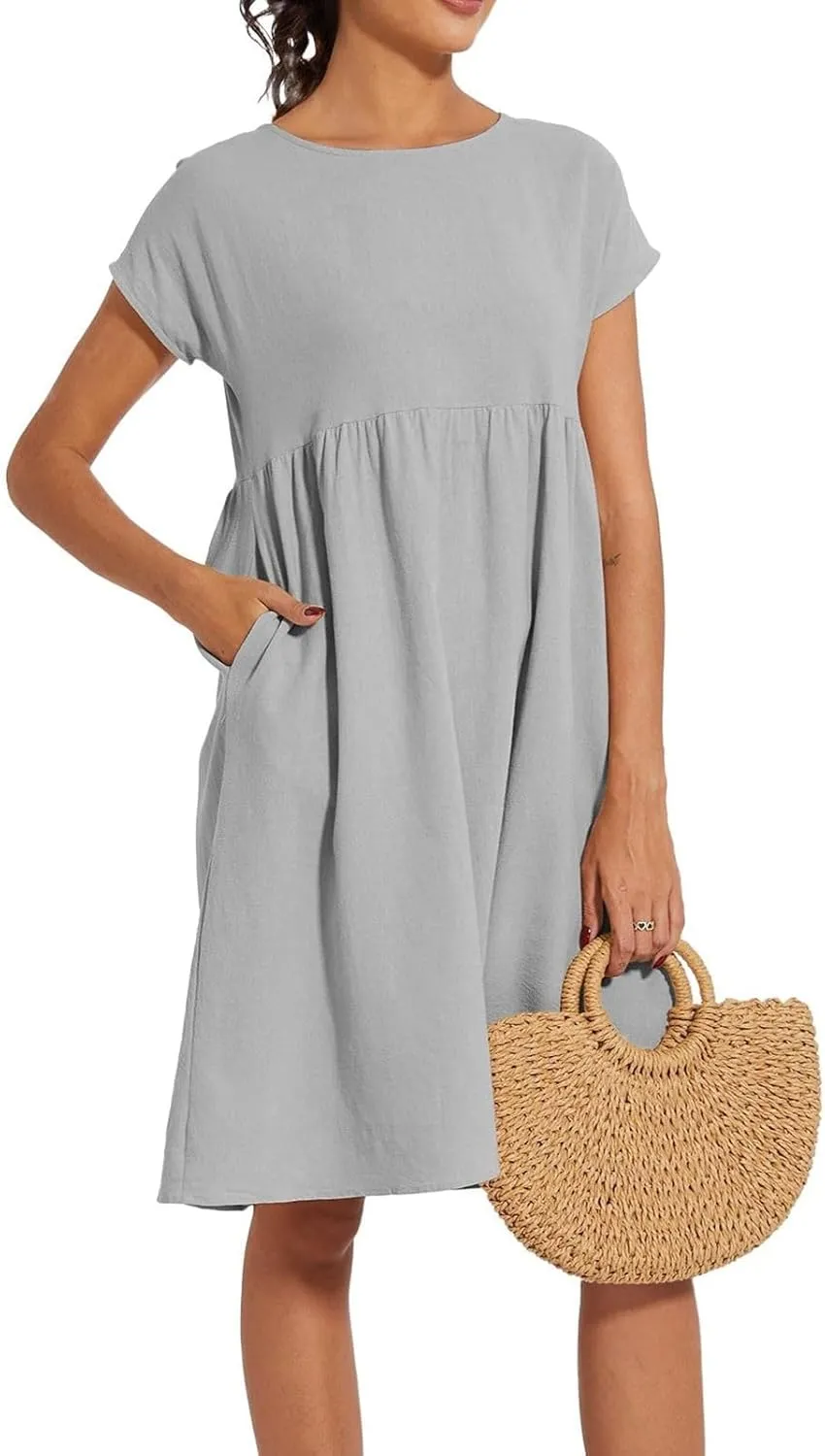 Miyaomn Women's Summer Midi Dresses Casual Cap Sleeve Crewneck A Line Swing Flowy Beach Sundress with Pockets T Shirts Dress